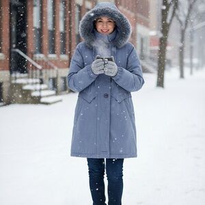 NUAGE Women's Powder Blue Snow Jacket with Fox Fur Trim Size S